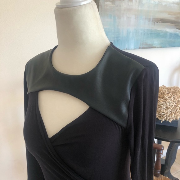 Bebe black faux leather long sleeve blouse - Picture 3 of 5